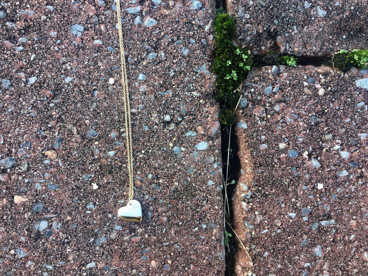 Porcelain + 22K gold heart necklace from Myanmar