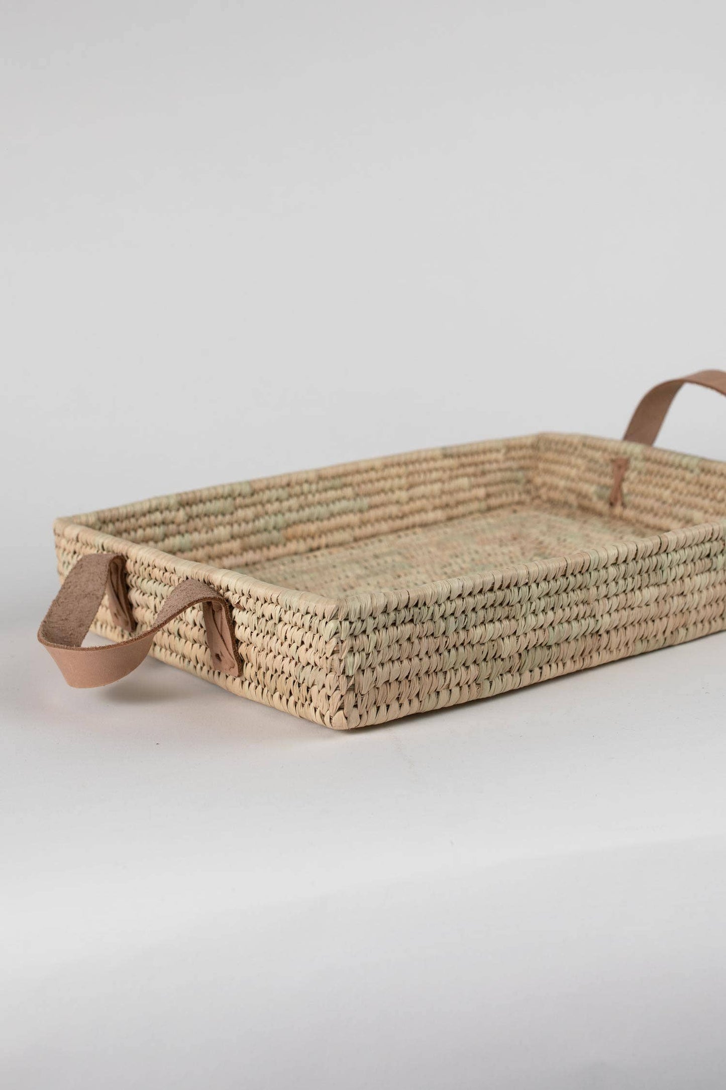 Leather-handled basket tray