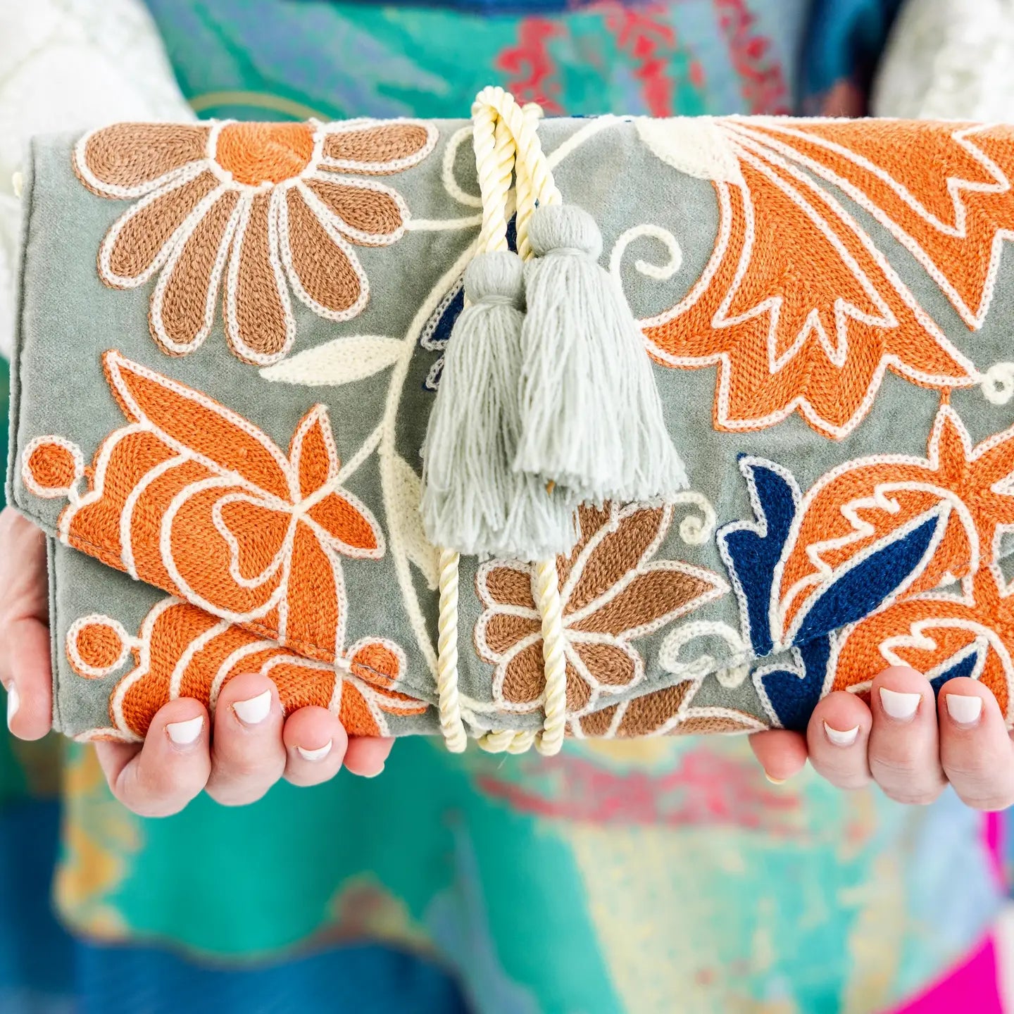 Embroidered velvet jewelry organizer (4 colors!) from South Asia