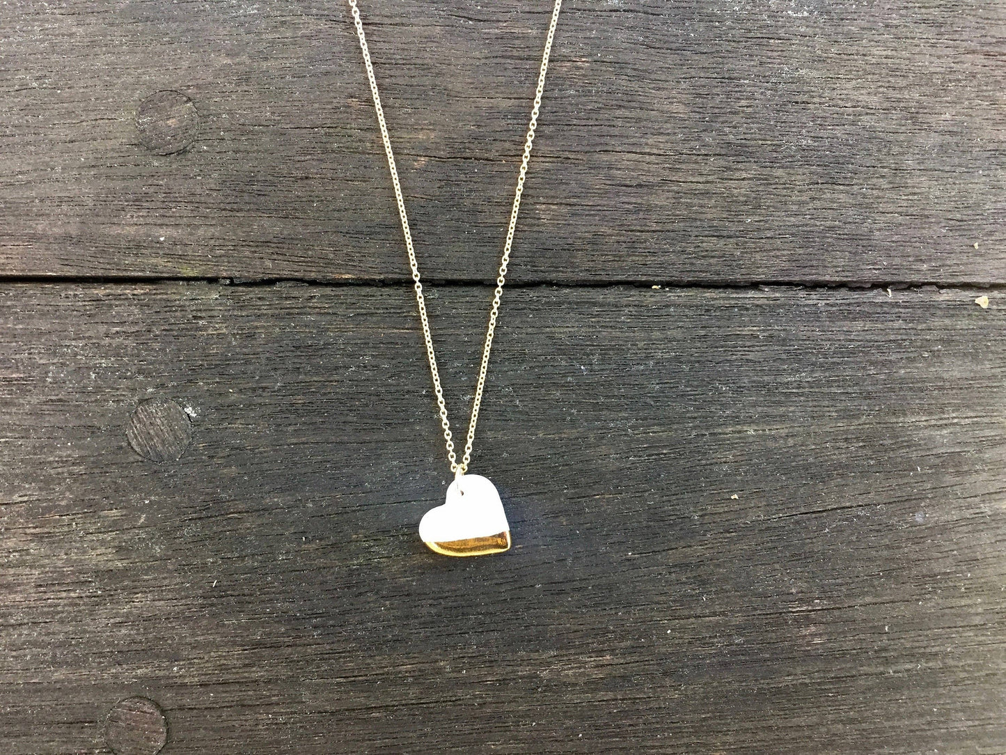 Porcelain + 22K gold heart necklace from Myanmar