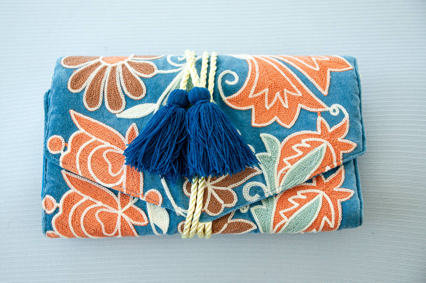 Embroidered velvet jewelry organizer (4 colors!) from South Asia