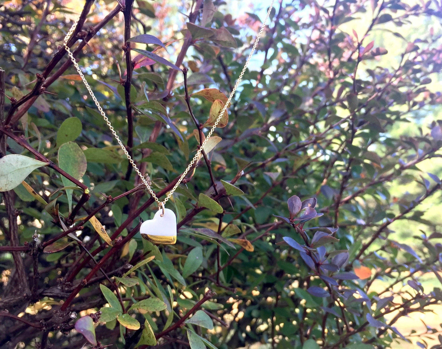 Porcelain + 22K gold heart necklace from Myanmar