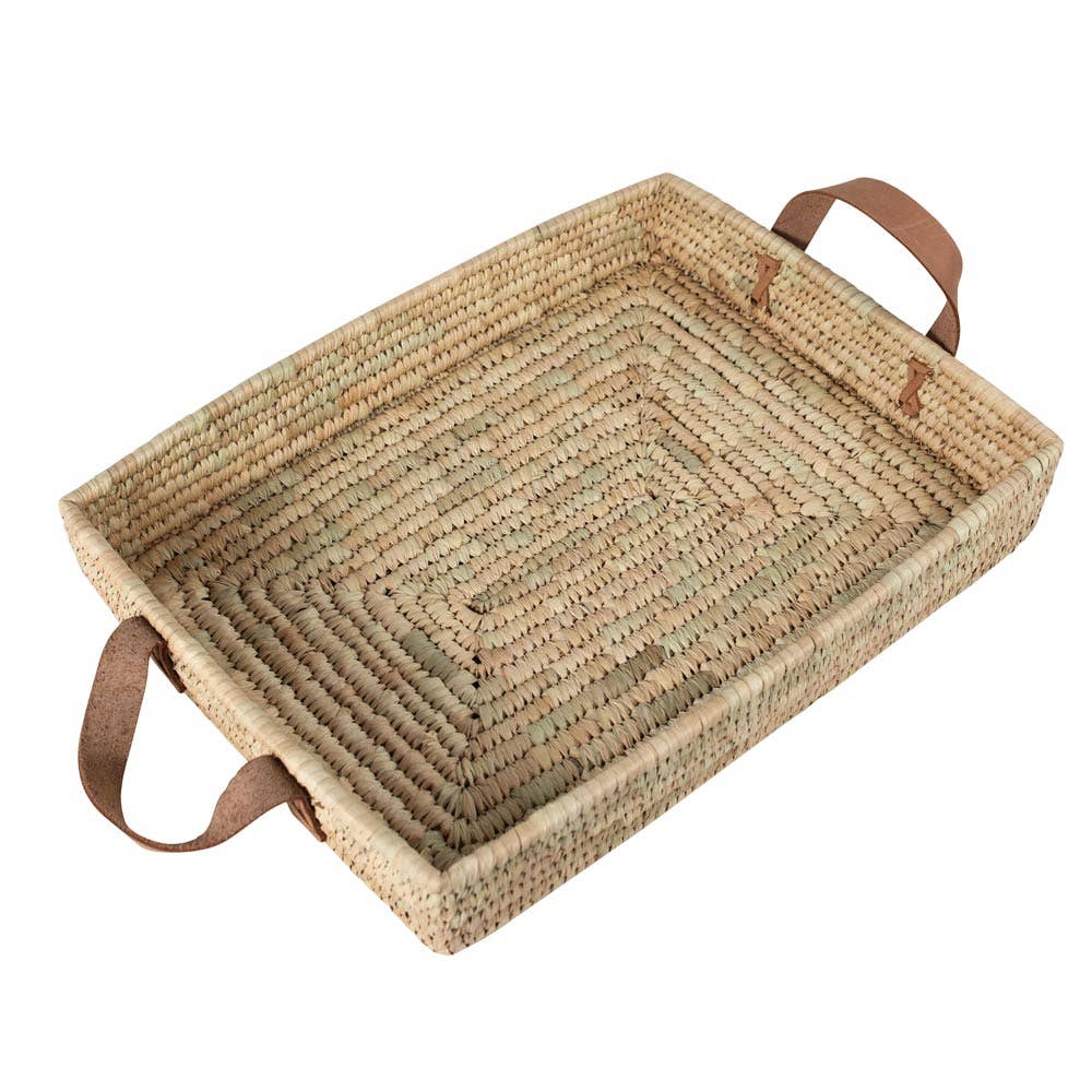 Leather-handled basket tray