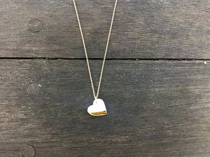 Porcelain + 22K gold heart necklace from Myanmar