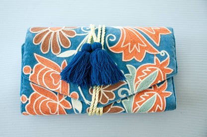 Embroidered velvet jewelry organizer (4 colors!) from South Asia