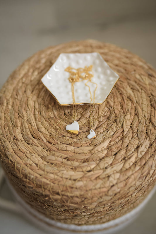 Porcelain + 22K gold heart necklace from Myanmar